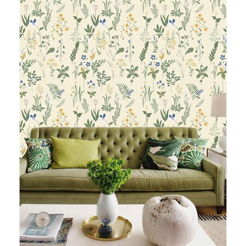 Floral Peel & Stick Wallpaper Beige 17.5 x 394 In Peel Off Renter Friendly s25 - Picture 2 of 7